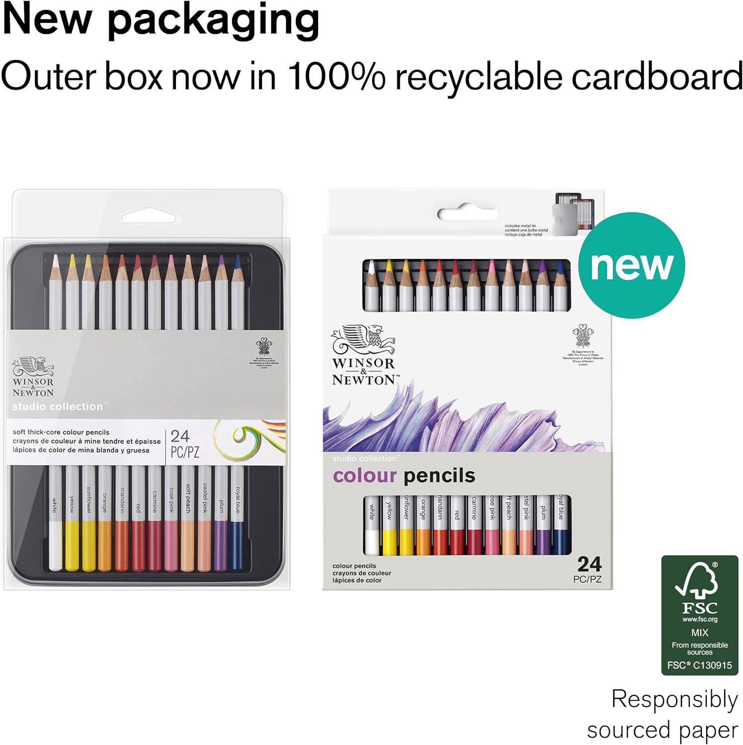 Winsor & Newton Studio Collection Colouring Pencils, 24 Soft Core Drawing Pencils, Premium Artist Quality, for Sketching, Blending, Shading and Layering 24 Count (Pack of 1)