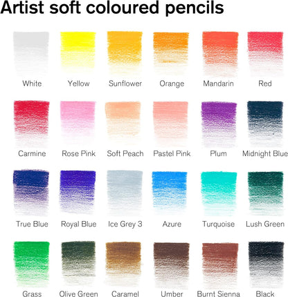 Winsor & Newton Studio Collection Colouring Pencils, 24 Soft Core Drawing Pencils, Premium Artist Quality, for Sketching, Blending, Shading and Layering 24 Count (Pack of 1)