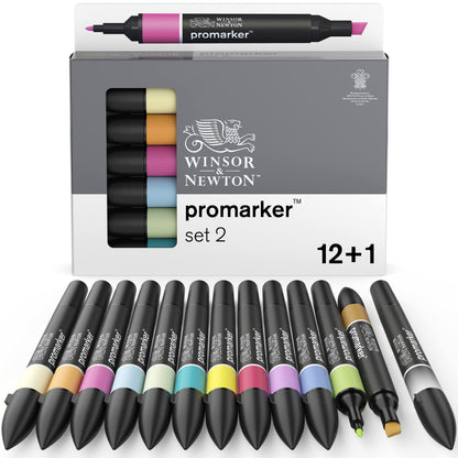 Winsor & Newton, Promarker, Essential Colours II, Set of 12+1 Blender, Alcohol Based Dual Tip Markers Essential Colours 2 12