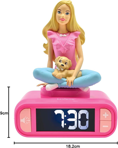 Lexibook, Mattel, Barbie Nightlight alarm clock, Sounds and Melodies, LCD Backlit screen, Luminous, Snooze, Pink