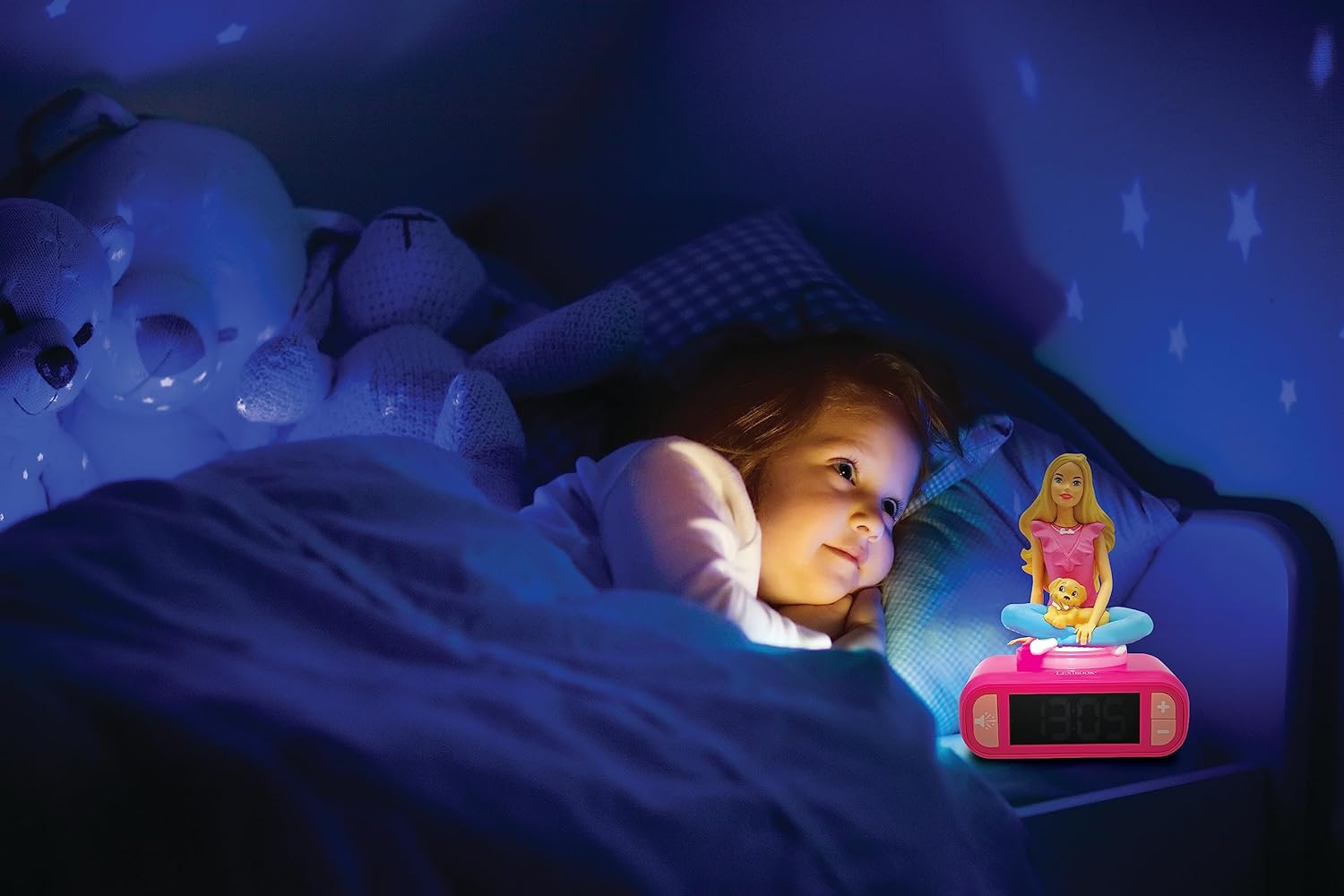 Lexibook, Mattel, Barbie Nightlight alarm clock, Sounds and Melodies, LCD Backlit screen, Luminous, Snooze, Pink