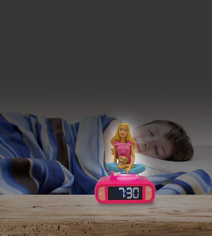 Lexibook, Mattel, Barbie Nightlight alarm clock, Sounds and Melodies, LCD Backlit screen, Luminous, Snooze, Pink