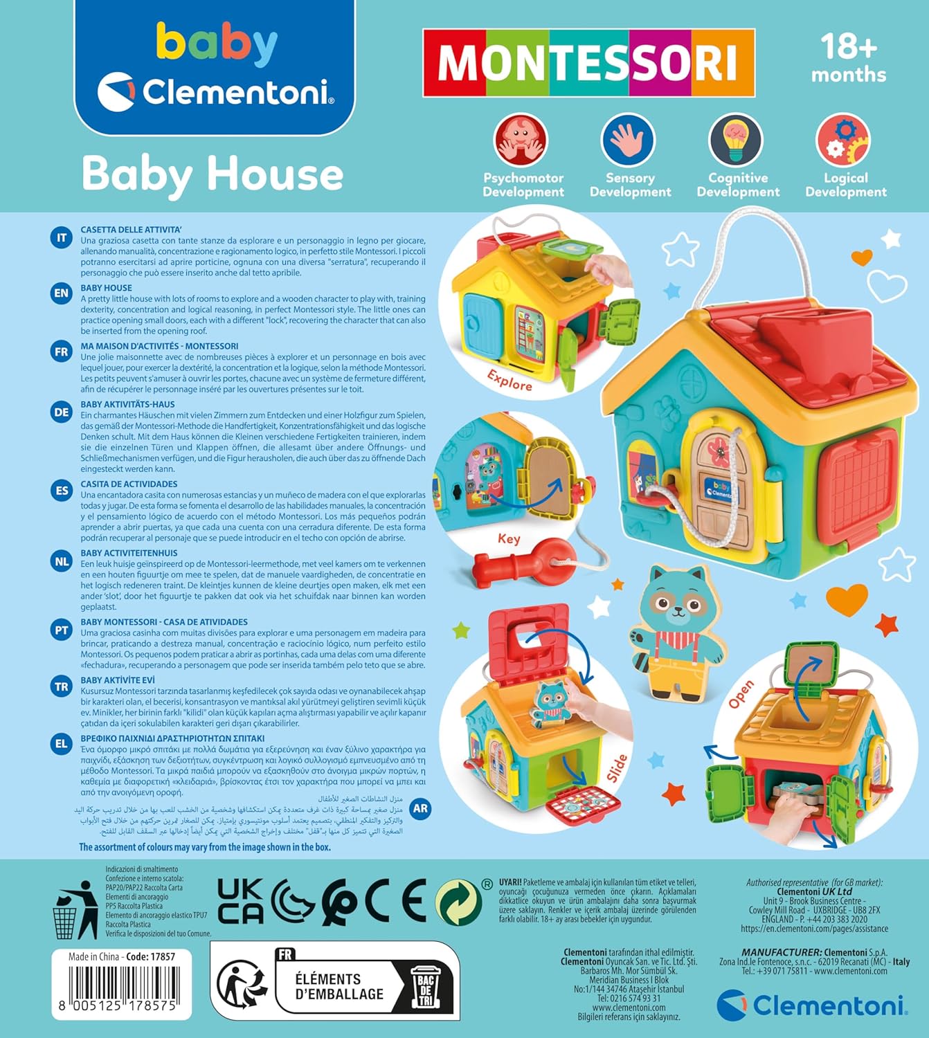 Clementoni 17857 Lock & Key House-Montessori, Skill Development, Learning Infant, Sensory & Activity Toys for 18 Months, English, Small