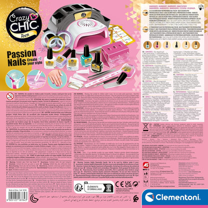 Clementoni-18784 Crazy Chic Passion-Juego de Esmalte Seguro y secador, diseño y decoración de uñas (8 años en adelante), Multicolor, Small (18784