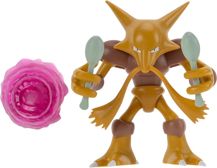 Pokemon Alakazam Battle Feature Figure - 4.5 inch Alakazam Battle Ready Figure with Psychic Blast Accessory