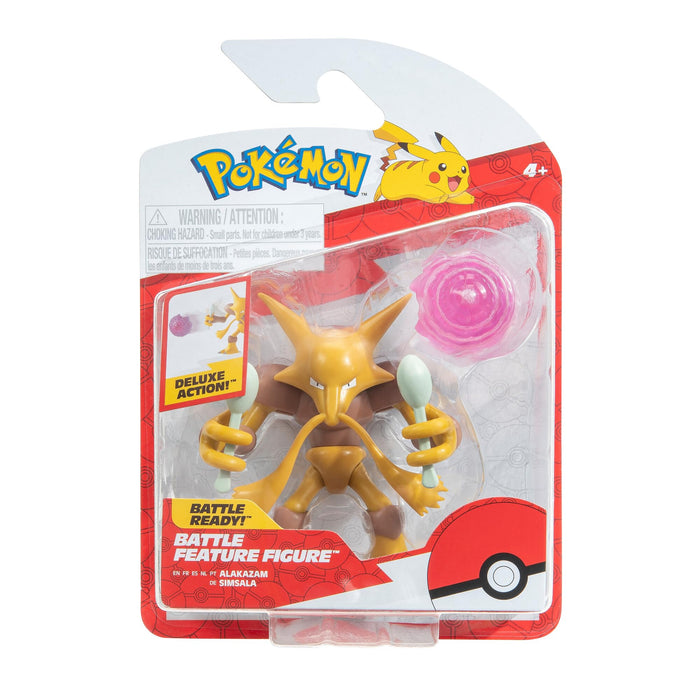 Pokemon Alakazam Battle Feature Figure - 4.5 inch Alakazam Battle Ready Figure with Psychic Blast Accessory