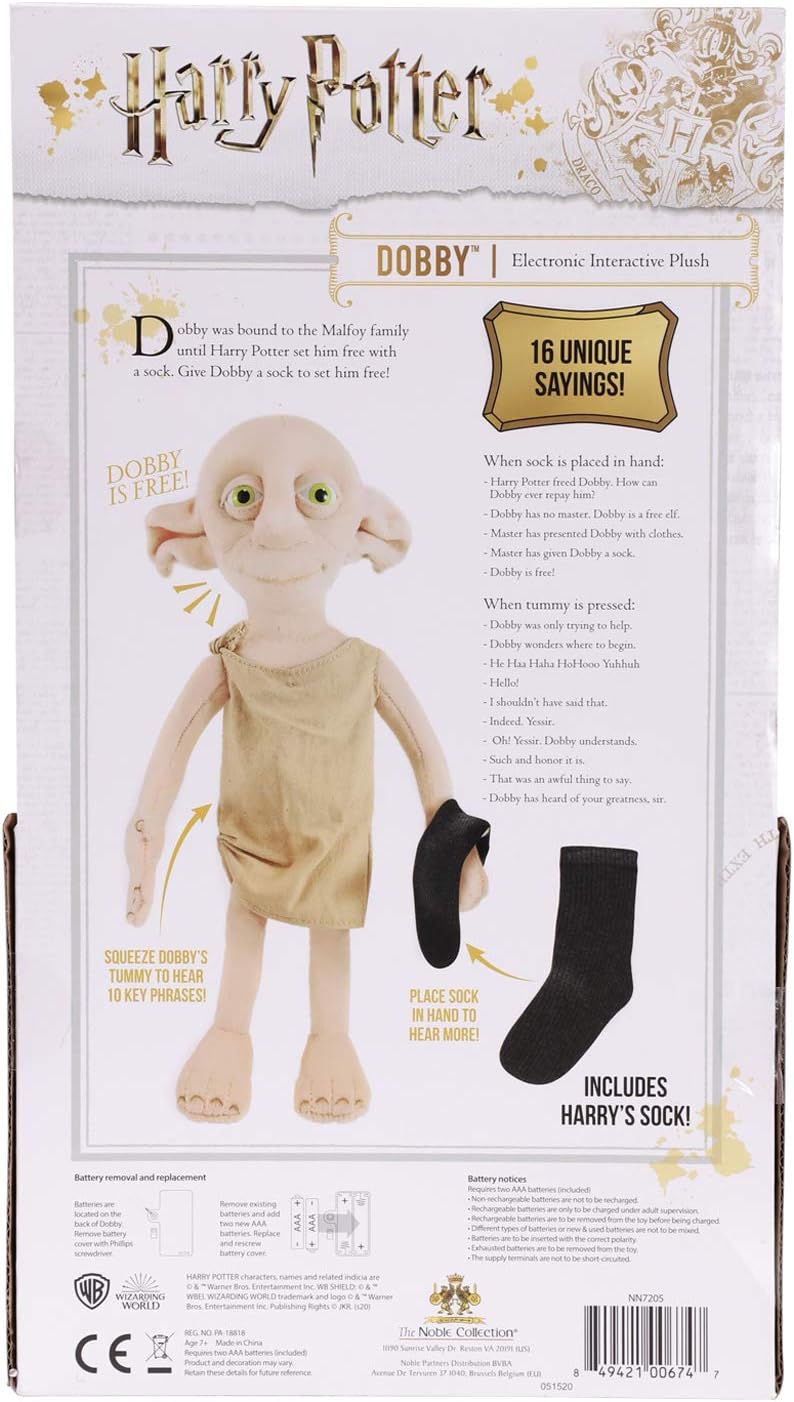 The Noble Collection Harry Potter Dobby Interactive Plush - Officially Licensed 11in (32cm) Electronic Plush Toy Dolls Gifts - Speaks 16 Phrases
