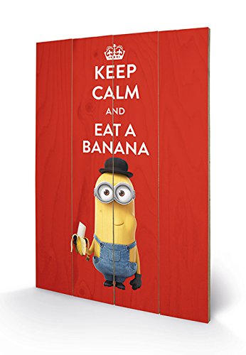 Pyramid International Minions (Keep Calm) Holzwand-Kunst, Holz, Mehrfarbig, 40 x 2.5 x 59 cm