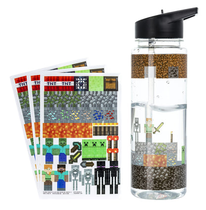Paladone Minecraft Water Bottle And Sticker Set | Nintendo Switch Game Merchandise, Multicolor