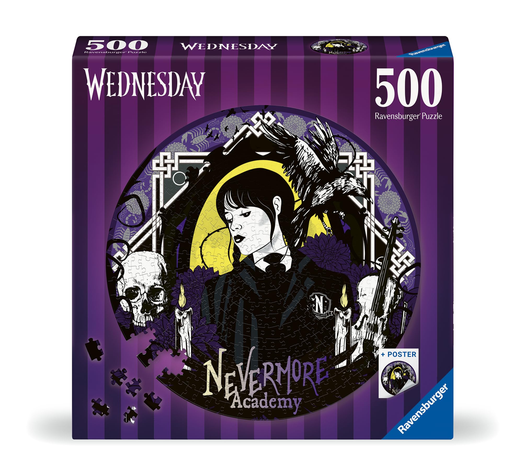 Ravensburger 17573 Wednesday Addams Gifts-Circular 500 Piece Jigsaw Puzzle for Adults and Kids Age 10 Years Up