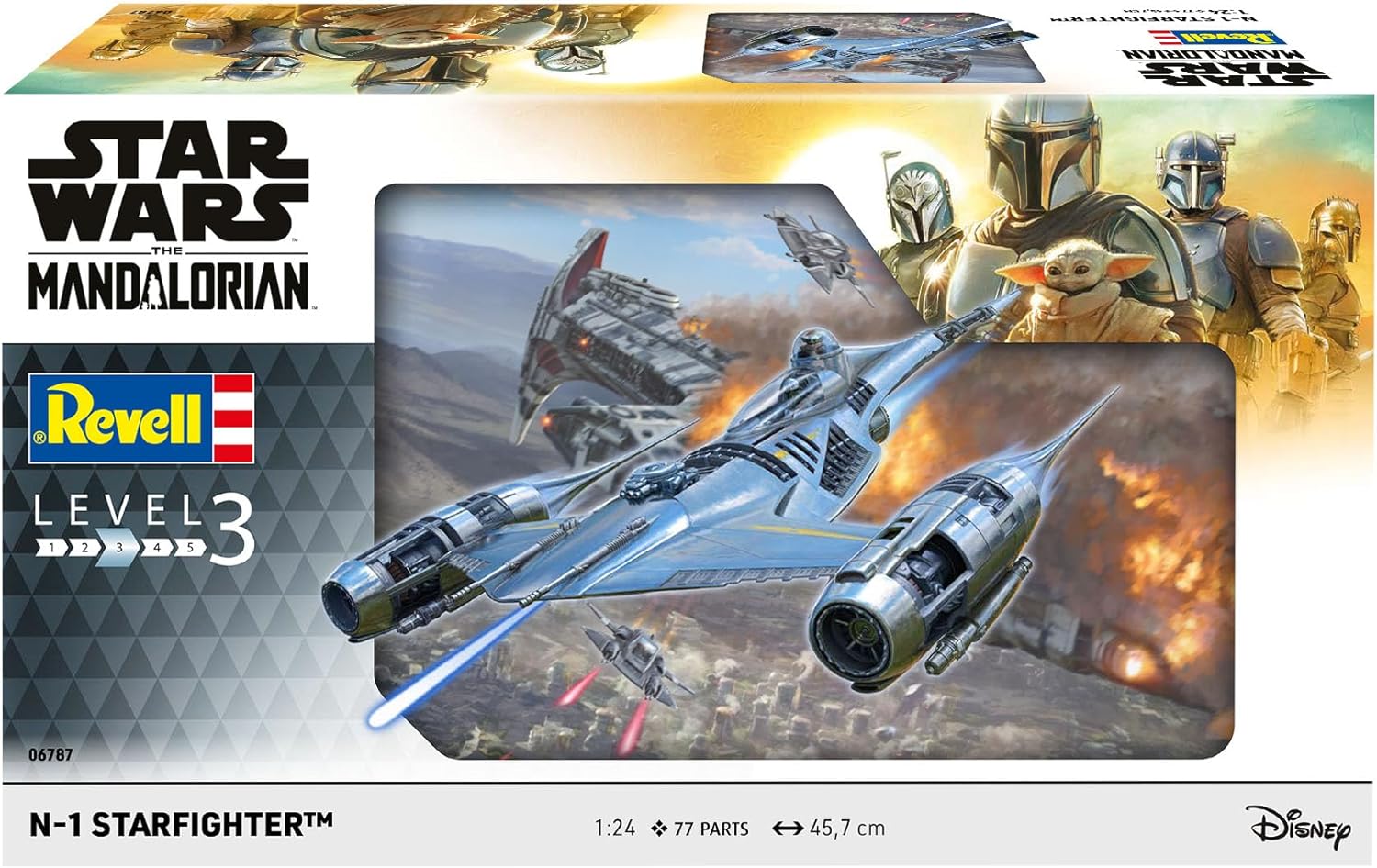 Revell 06787 Star Wars: The Mandalorian N1 Starfighter (Din Djarin) 1:24 Scale Unbuilt/Unpainted Plastic Model Kit with Seated 'Mando' Figure