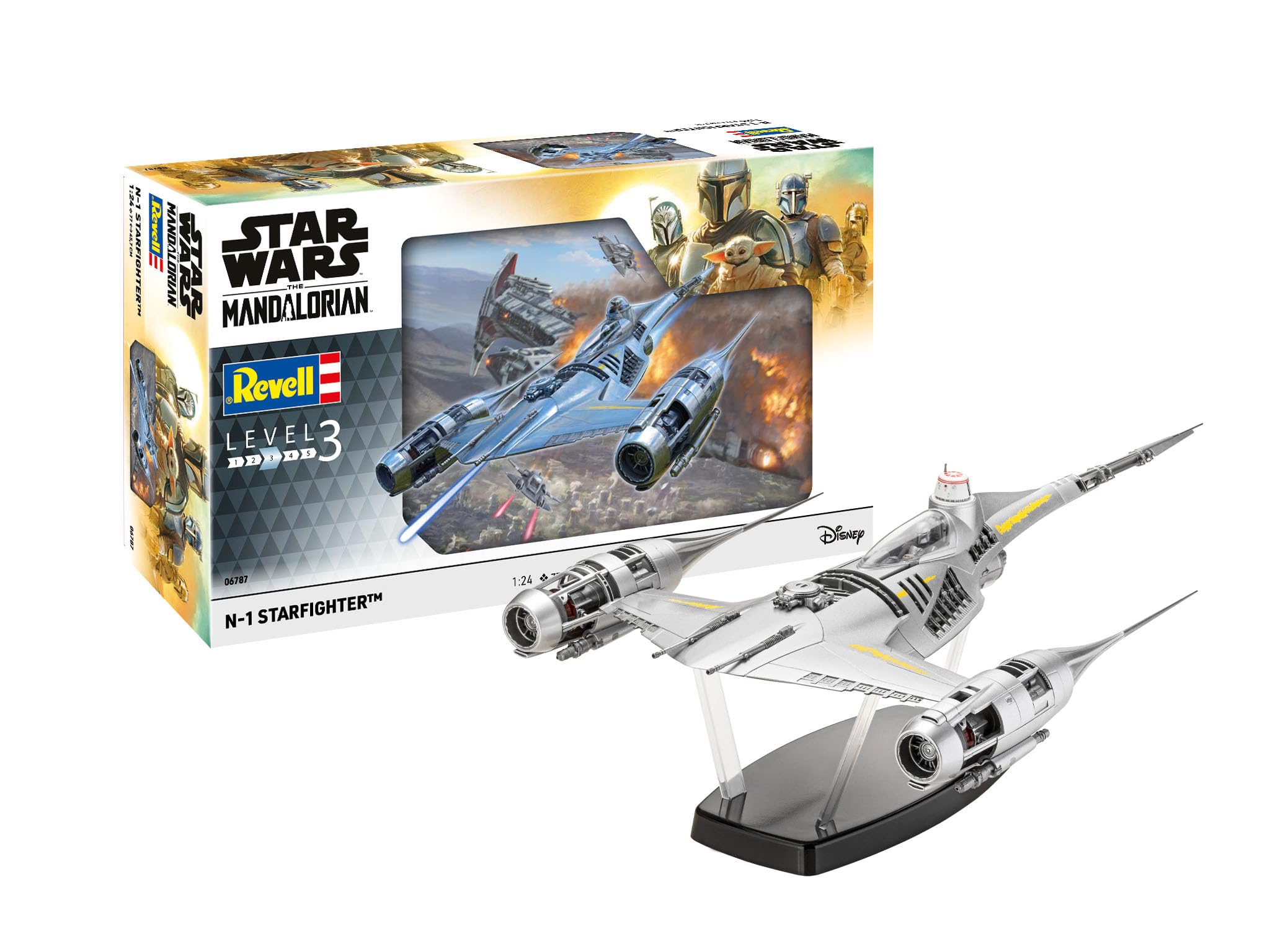 Revell 06787 Star Wars: The Mandalorian N1 Starfighter (Din Djarin) 1:24 Scale Unbuilt/Unpainted Plastic Model Kit with Seated 'Mando' Figure