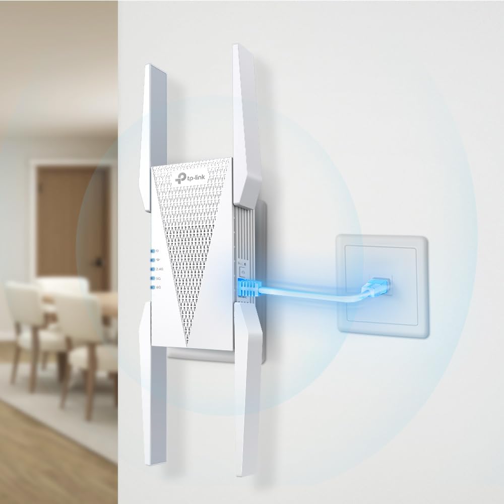 TP-Link AXE5400 Tri-Band Mesh Wi-Fi 6E Range Extender, Broadband/Wi-Fi Extender, Wi-Fi Booster/Hotspot with 1 Gigabit Port, 160 MHz Channels, Built-In Access Point Mode, Easy Setup, UK Plug (RE815XE