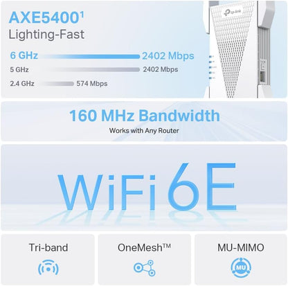 TP-Link AXE5400 Tri-Band Mesh Wi-Fi 6E Range Extender, Broadband/Wi-Fi Extender, Wi-Fi Booster/Hotspot with 1 Gigabit Port, 160 MHz Channels, Built-In Access Point Mode, Easy Setup, UK Plug (RE815XE