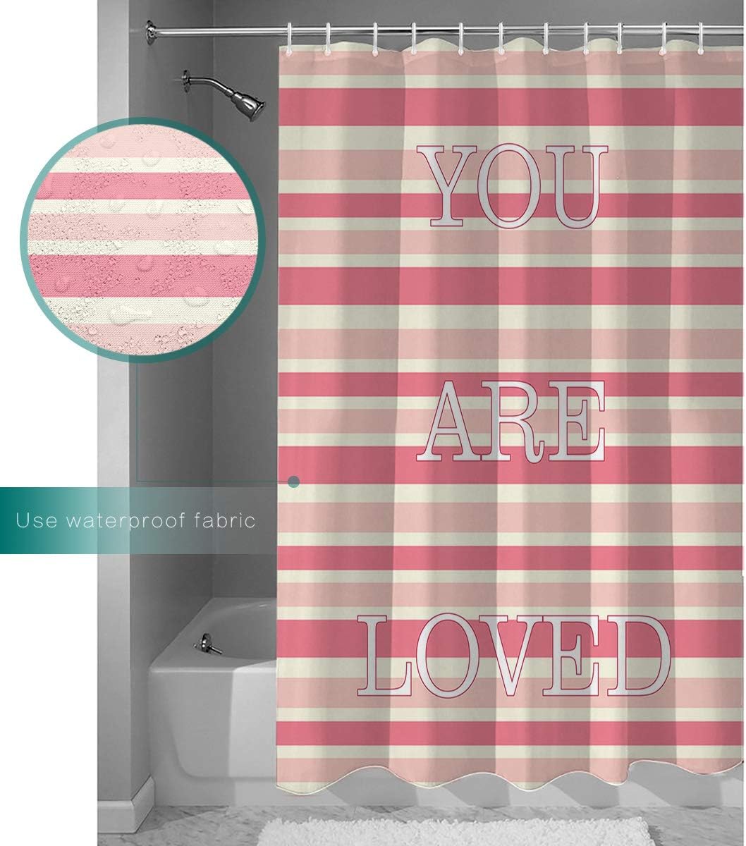 Red Vow Shower Curtain Sets for Bathroom-Valentine's Day You are Loved Stripes,Waterproof Polyester Fabric Decorative Bath Curtain with Hooks for Bathroom-Bathtubs 48x72IN