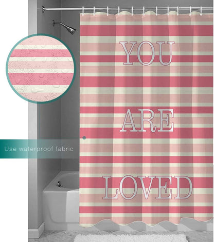 Red Vow Shower Curtain Sets for Bathroom-Valentine's Day You are Loved Stripes,Waterproof Polyester Fabric Decorative Bath Curtain with Hooks for Bathroom-Bathtubs 48x72IN