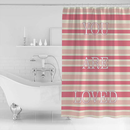 Red Vow Shower Curtain Sets for Bathroom-Valentine's Day You are Loved Stripes,Waterproof Polyester Fabric Decorative Bath Curtain with Hooks for Bathroom-Bathtubs 48x72IN