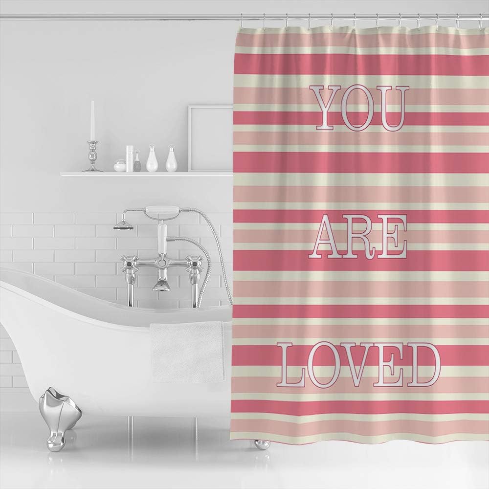 Red Vow Shower Curtain Sets for Bathroom-Valentine's Day You are Loved Stripes,Waterproof Polyester Fabric Decorative Bath Curtain with Hooks for Bathroom-Bathtubs 54x78IN