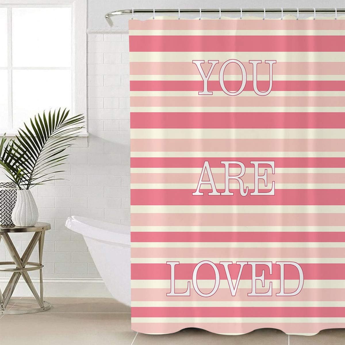 Red Vow Shower Curtain Sets for Bathroom-Valentine's Day You are Loved Stripes,Waterproof Polyester Fabric Decorative Bath Curtain with Hooks for Bathroom-Bathtubs 54x78IN