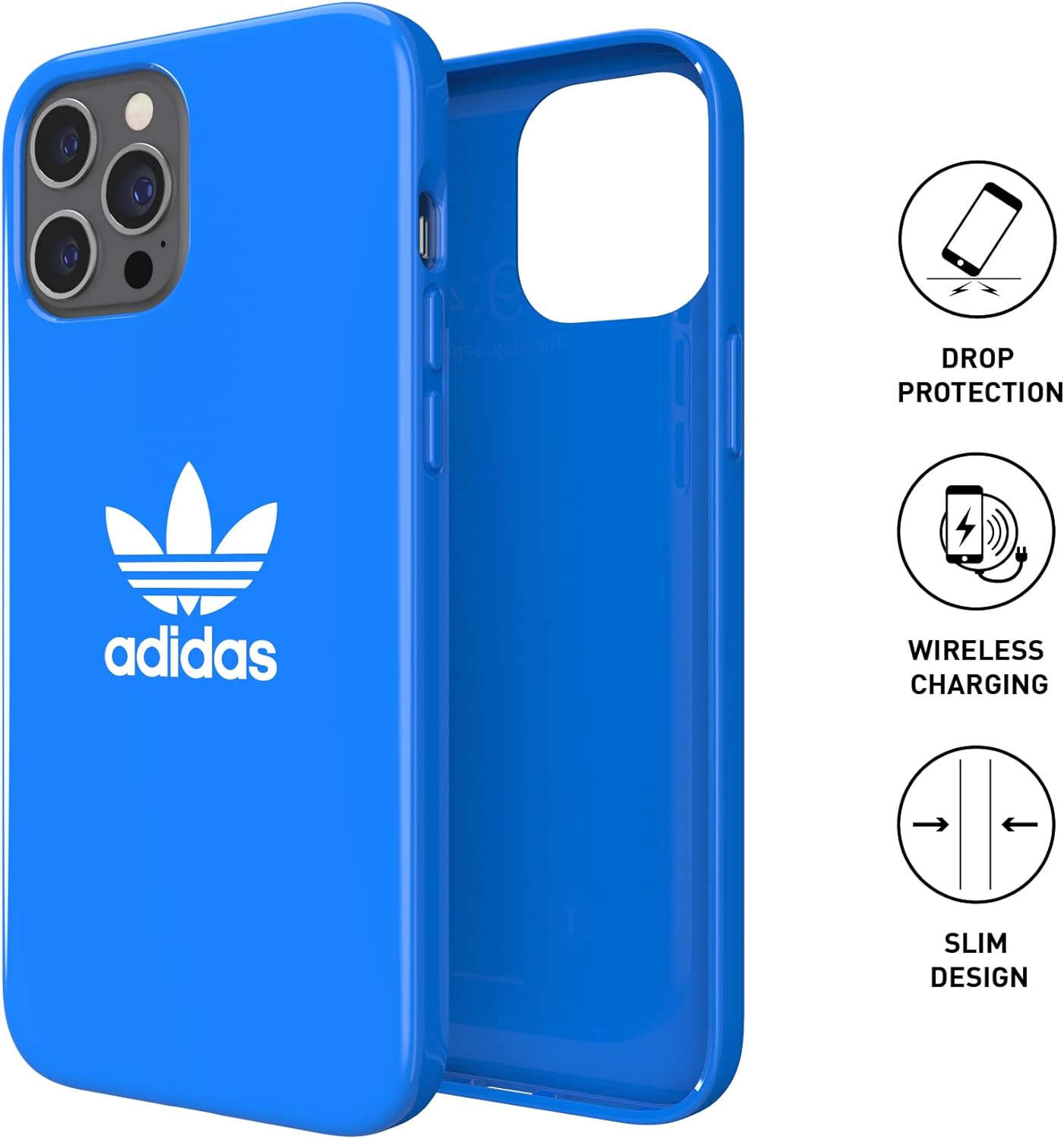 adidas Case Designed for iPhone 12 Pro Max 6.7, Drop Tested Cases, Shockproof Raised Edges, Original Snap Case Protective Cover, Blue