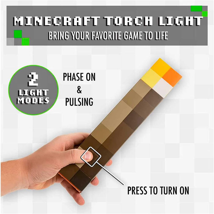 Paladone Minecraft Torch Light 2 Light Modes 2 Use Modes Battery Operated