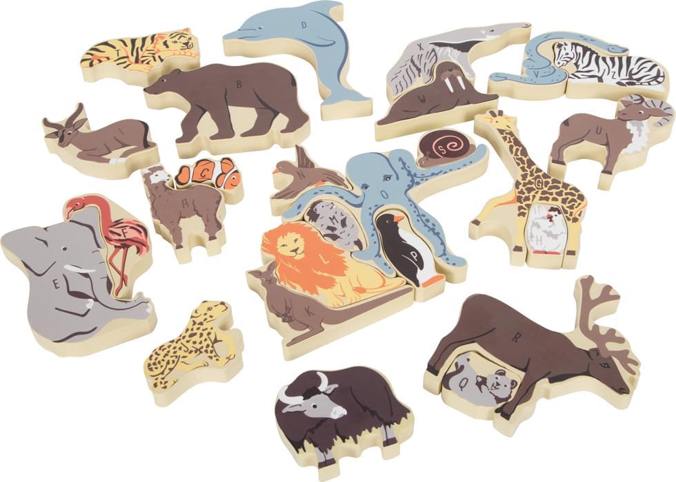 small foot Animals Letter, wood, wooden puzzle for alphabet, learning toy for ages 3+ years, 12465