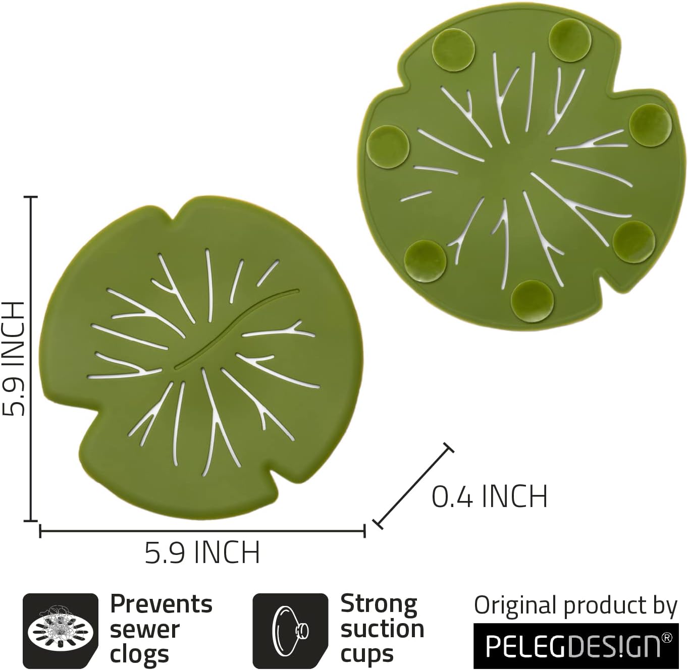 Peleg Design Lilytub: Drain Hair Catcher - Fun Lily Pad-Shaped Shower Drain Hair Catcher w/Suction Cups | Silicone Hair Catcher | Shower Drain Hair Catcher for Drains of Up to 4” | Cute Drain Cover