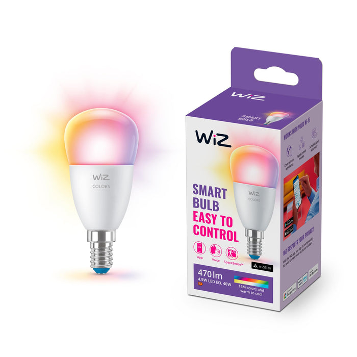 WiZ Colour  Smart Connected WiFi P45 Lustre Light Bulb. 40W, App Control for Home Indoor Lighting, Livingroom, Bedroom, Multicolor