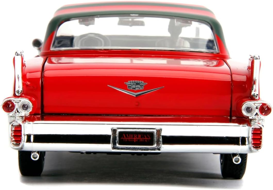 Jada 253255004 Pesadilla en Elm Street coche Cadillac Series 62 1958 metal con figura 1:24 Freddy Krueger Die cast Vehicle, red Cadillac Car Nightmare on Elm Street