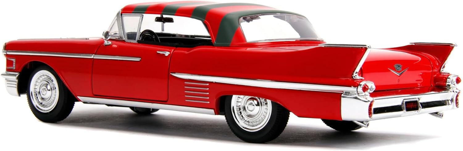 Jada 253255004 Pesadilla en Elm Street coche Cadillac Series 62 1958 metal con figura 1:24 Freddy Krueger Die cast Vehicle, red Cadillac Car Nightmare on Elm Street