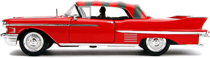 Jada 253255004 Pesadilla en Elm Street coche Cadillac Series 62 1958 metal con figura 1:24 Freddy Krueger Die cast Vehicle, red Cadillac Car Nightmare on Elm Street