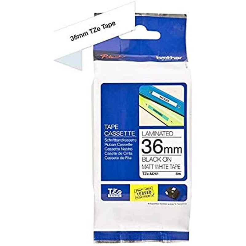 Original Brother TZe-M261 Matt Black on White Label Tape - 36mm Wide - 8m Long