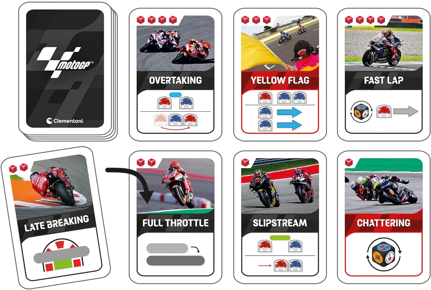 Clementoni - Moto GP Tisch Gesellschaft Erwachsene, Spaß für die ganze Familie, basierend auf Sport, 2-6 Spieler, Weltspiel, Made in Italy, italienische Farbe, 16790