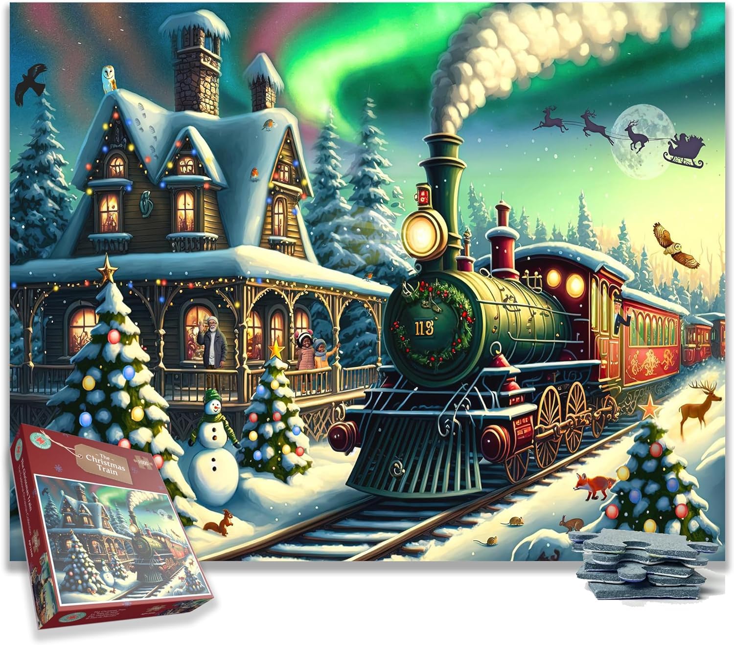 The Christmas Express Train 1000 Piece Festive Santa Jigsaw Puzzle For Adults - Family Fun Games For Xmas - Made In Britain Size 66 x 50cm