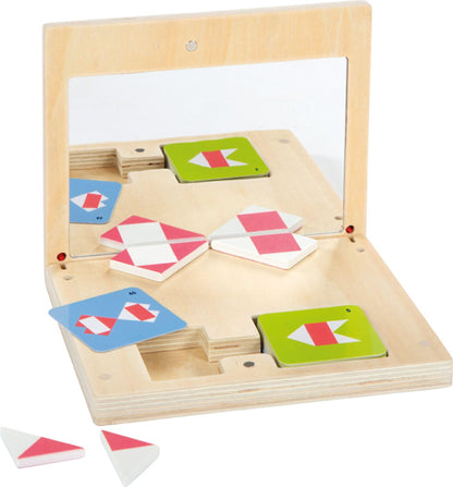 small foot Symmetry Game with Mirror Educate, wood, puzzle in wooden box w/magnetic latch, for ages 5+ yrs, 12463