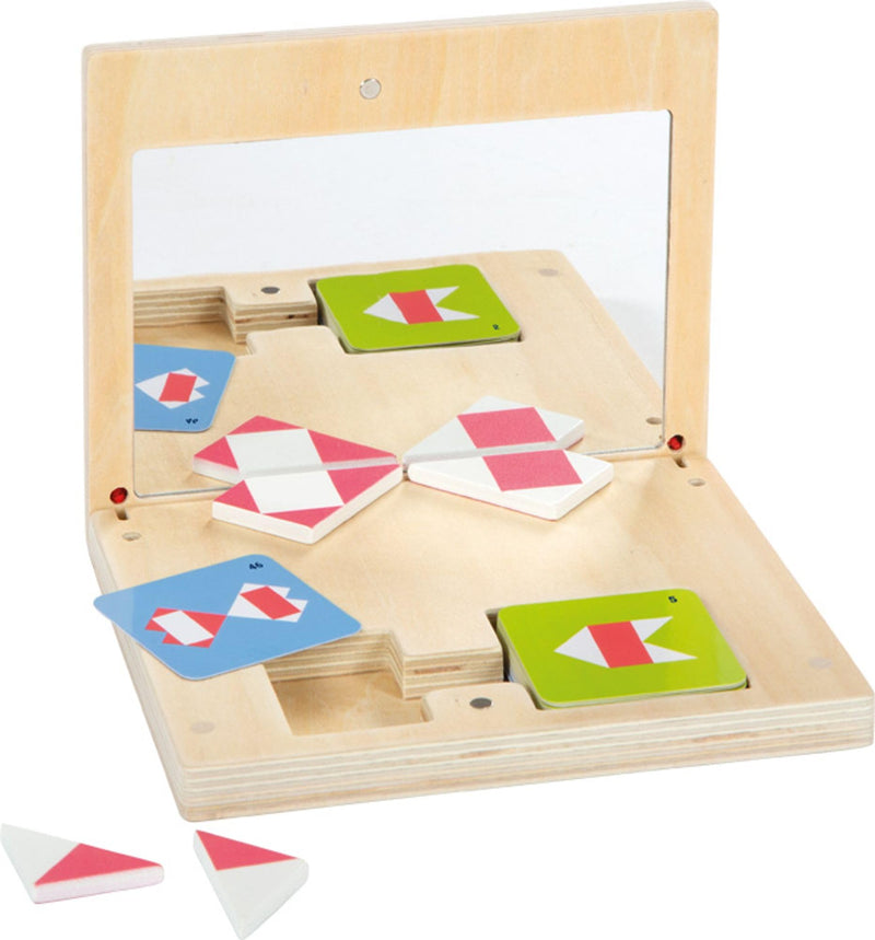 small foot Symmetry Game with Mirror Educate, wood, puzzle in wooden box w/magnetic latch, for ages 5+ yrs, 12463