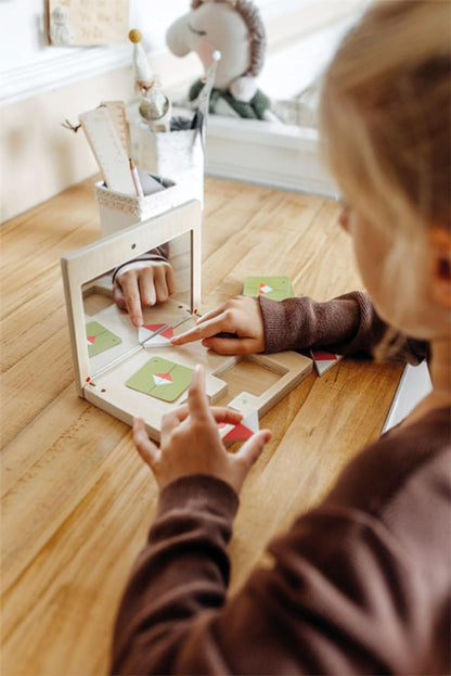 small foot Symmetry Game with Mirror Educate, wood, puzzle in wooden box w/magnetic latch, for ages 5+ yrs, 12463