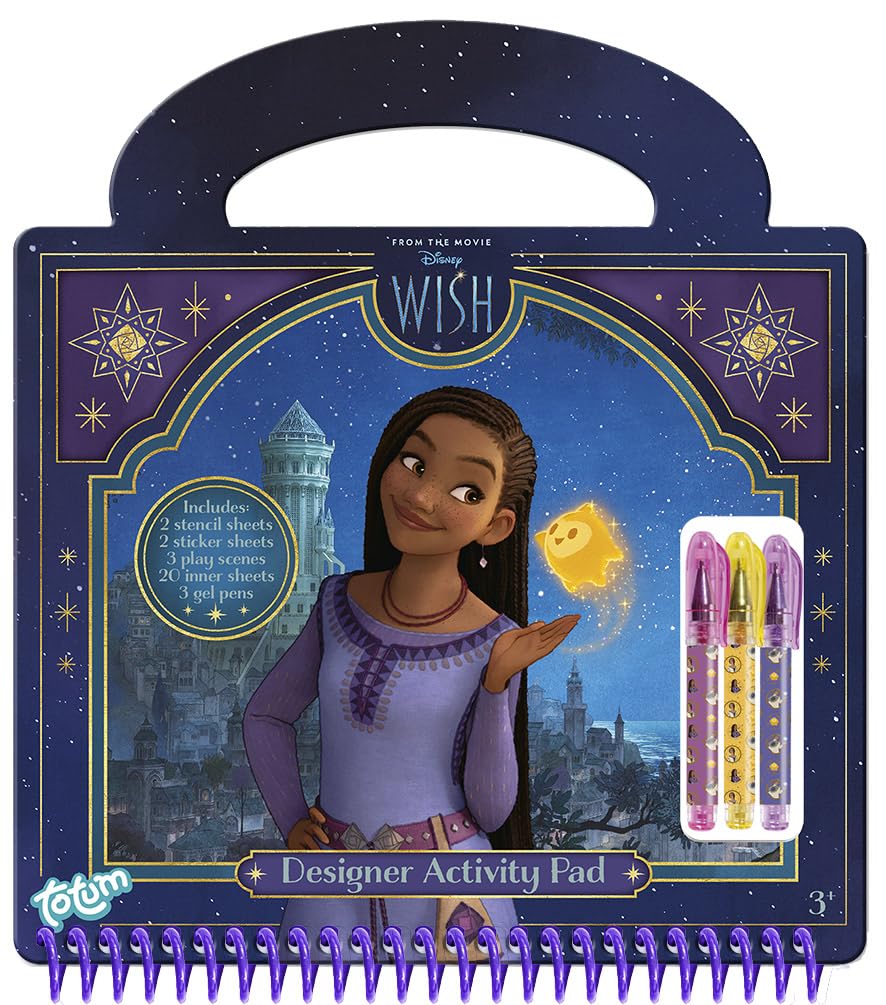 Totum Disney Wish Designer Activity, Craft or Art Book with Gel Pens, Stencils and Scene Setters, Suits Ages 3 Years+
