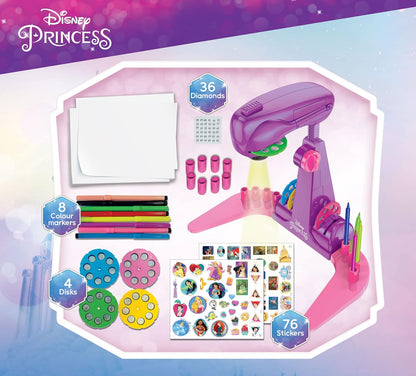 Lisciani - PRINCESS PROJECTOR DRAWING SCHOOL - For Children Aged 4 and Up - Learn to Draw Disney Princesses - Includes Projector, Discs, Colored Pens, Stickers, Paper, and More
