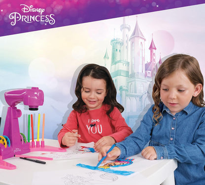 Lisciani - PRINCESS PROJECTOR DRAWING SCHOOL - For Children Aged 4 and Up - Learn to Draw Disney Princesses - Includes Projector, Discs, Colored Pens, Stickers, Paper, and More
