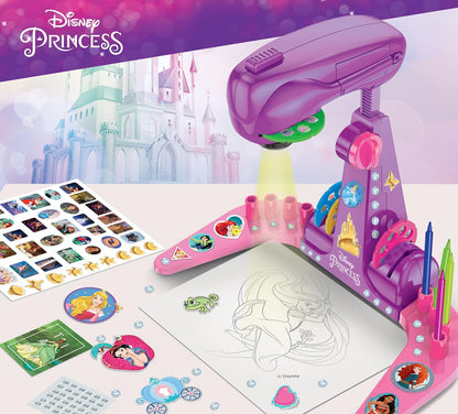 Lisciani - PRINCESS PROJECTOR DRAWING SCHOOL - For Children Aged 4 and Up - Learn to Draw Disney Princesses - Includes Projector, Discs, Colored Pens, Stickers, Paper, and More