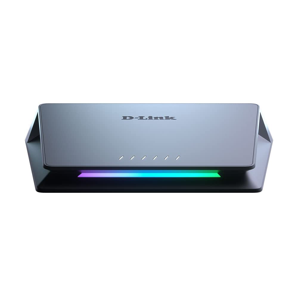 D-Link DMS-106XT 6-Port Multi-Gigabit Unmanaged Switch, 2.5 Gigabit Ethernet 5 Ports Switch, 10 Gigabit Uplink, RGB Lighting, Aluminium Alloy Case, Fanless, Turbo Mode, IGMP Snooping, Port-Base QoS