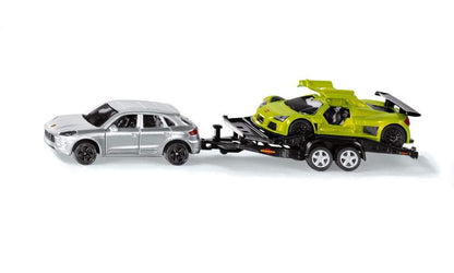 siku 2544, Car with Transport Trailer and Sports Car, 1:55, Metal/Plastic, Silver/Green, Tiltable loading area Car with trailer + sports car