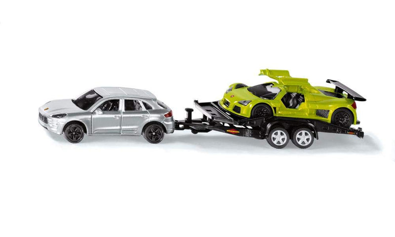 siku 2544, Car with Transport Trailer and Sports Car, 1:55, Metal/Plastic, Silver/Green, Tiltable loading area Car with trailer + sports car