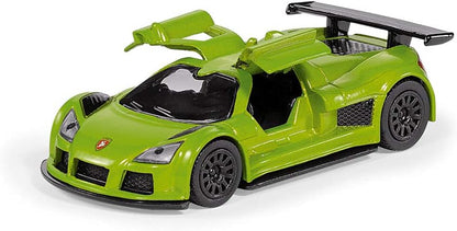 siku 2544, Car with Transport Trailer and Sports Car, 1:55, Metal/Plastic, Silver/Green, Tiltable loading area Car with trailer + sports car