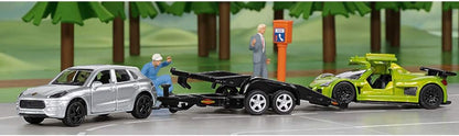 siku 2544, Car with Transport Trailer and Sports Car, 1:55, Metal/Plastic, Silver/Green, Tiltable loading area Car with trailer + sports car