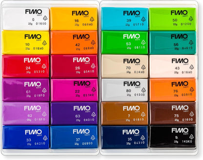 STAEDTLER 8023 C24-1 FIMO Soft Oven Hardening Polymer Modelling Clay - Basic Assorted Colours (Pack of 24 x 25g Blocks