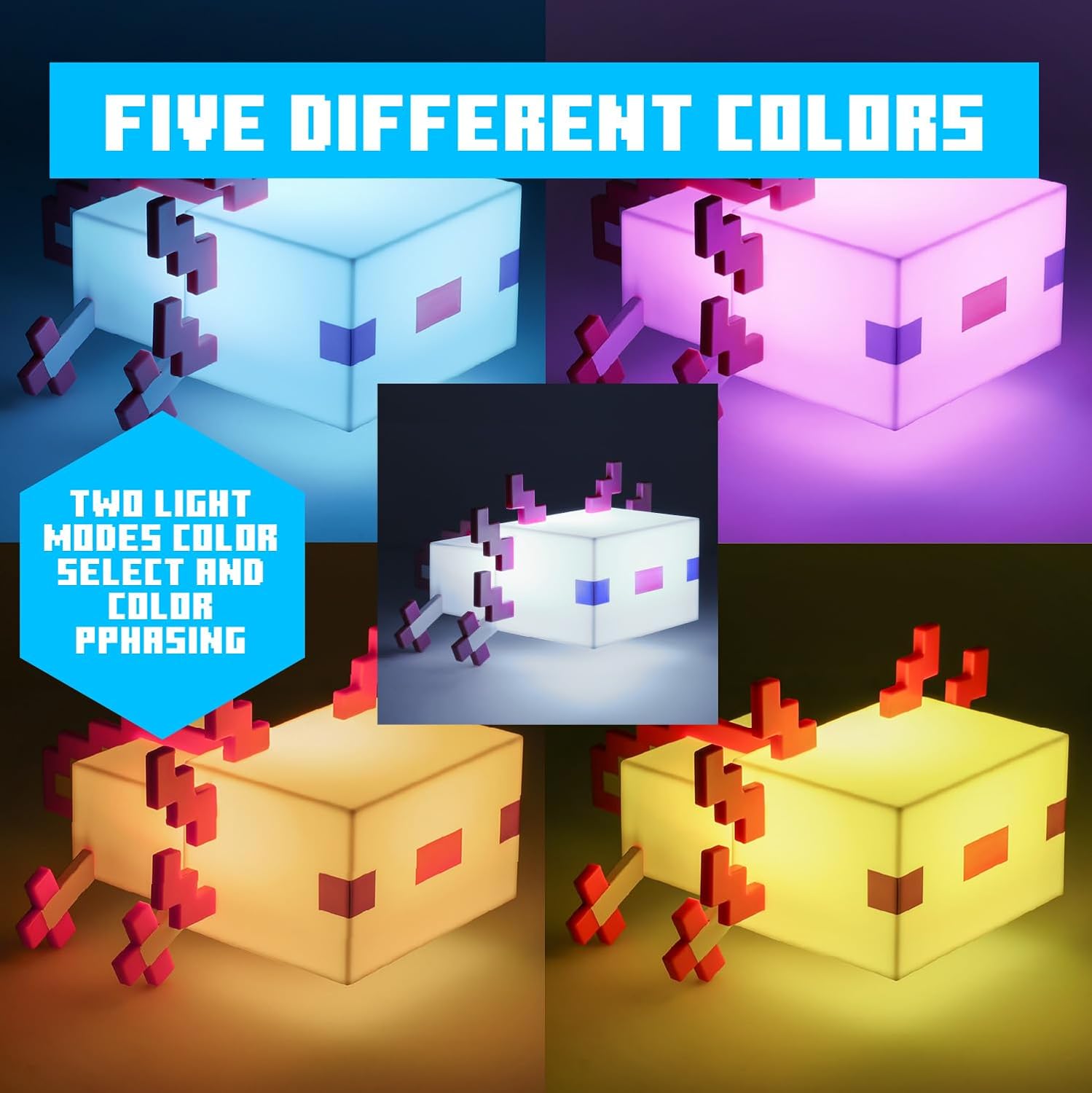Paladone Minecraft Axolotl Light Decorate Your Desk or Bedside Table Powered by 3 x AA Batteries