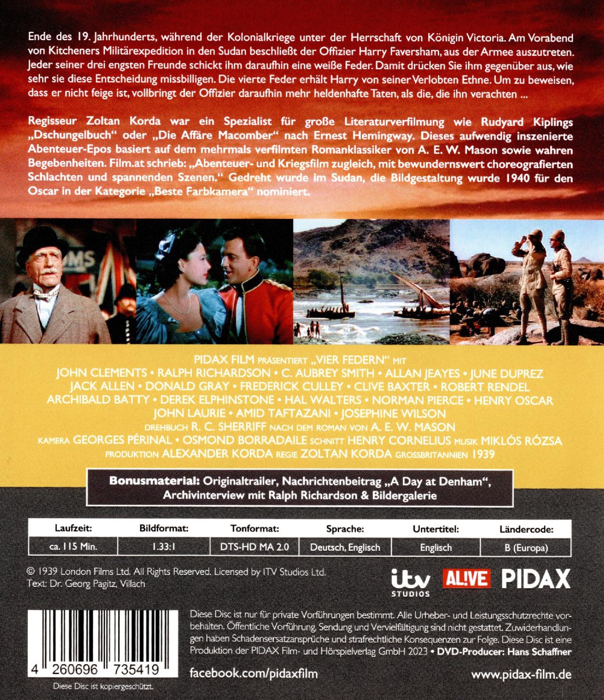 Vier Federn (The Four Feathers) / Aufwendig inszeniertes Abenteuer-Epos in brillanter HD-Qualität (Pidax Historien-Klassiker)
