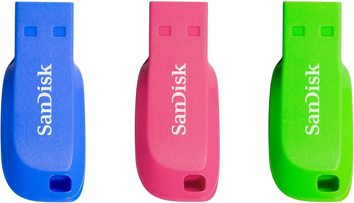 SanDisk 32GB Cruzer Blade USB Flash Drive , Blue/Pink/Green, 3count(Pack of 1
